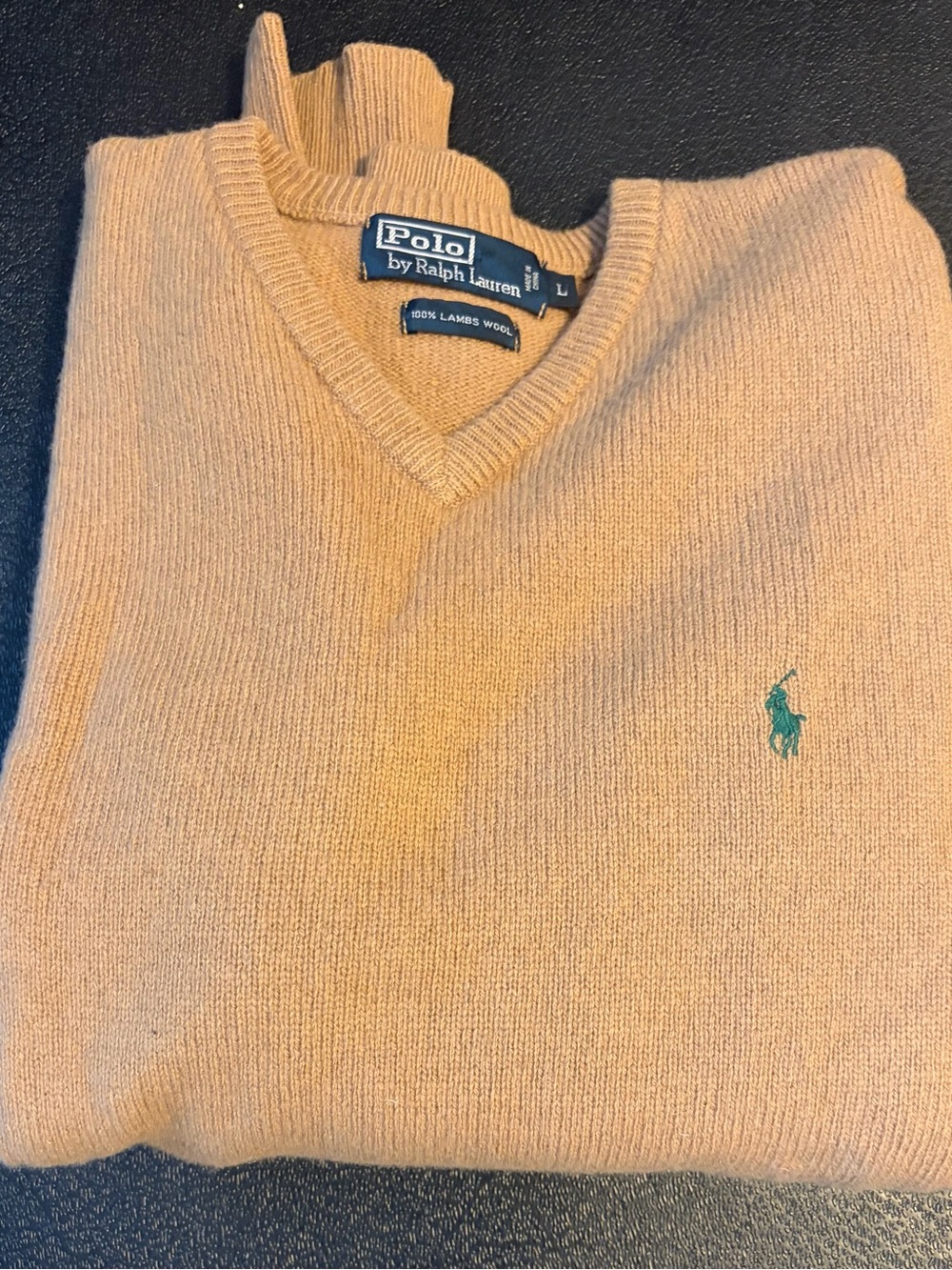 Polo by Ralph Lauren Camel V-Neck Sweater with Green Pony
